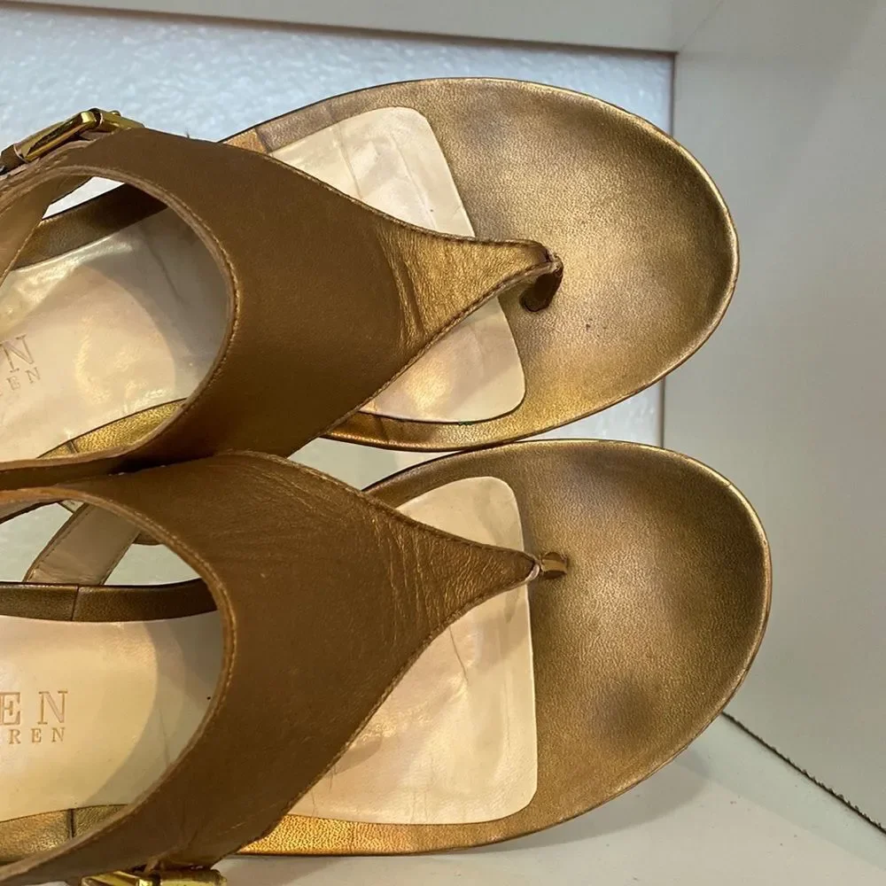 Lauren Ralph Lauren Thong Flat Buckle Gold Sandals